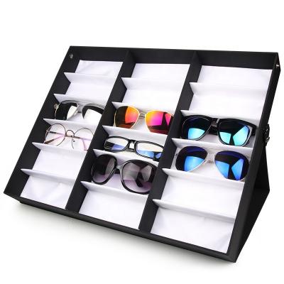 China Custom Leather Glasses Storage Organizer 18 Slot Eyewear Glasses Display Box Case For 18 Slot for sale