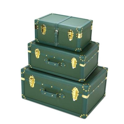 China Sharemore Handmade Decorative Suitcase Set Antique Vintage 3 Luggage Box Home Decor Birthday Party Wedding Decoration Leather Trunks for sale