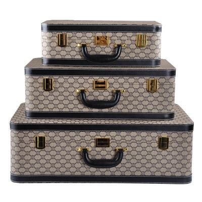 China Sharemore PU Small Suitcase Handmade Leather Boxes Set of 3 Anniversary Wedding Decoration Luggage Set for Travel for sale