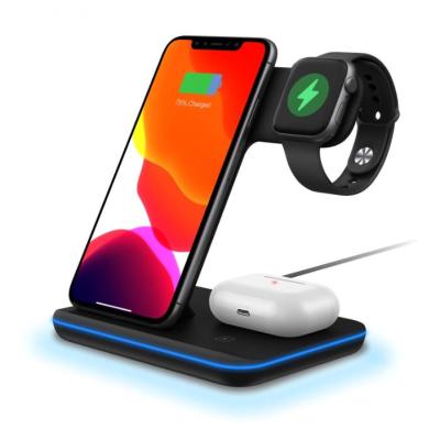 China Cell Phone Desktop 3 in 1 Wireless Charging Station Qi Wireless Charger 15W Mobile Phone Charger for Iphone Airpods and Iwatch for sale