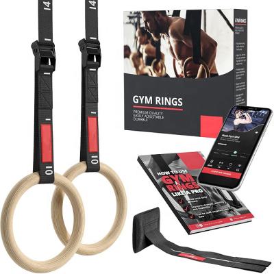 China Wellshow Wooden Gymnastics Ring Crosfit Adjustable Buckle Strap Portable Sport Pull Up Gym Fitness Ring for sale