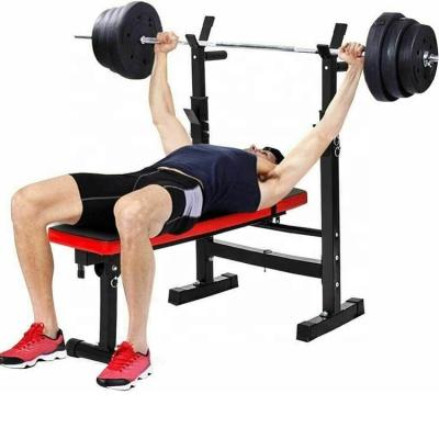 China Wellshow Sports Fitness Sports Folding Durable Barbell Sit Up Flat Bench Press Squat Bench with Dip Rack Stand for sale