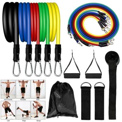 China Wellshow Portable 11pcs Steckable Sport Portable Natural Latex Resistance Band Set With Handle Home Gym Workout Kit for sale