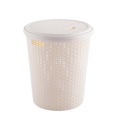 China Contemporary Housewares Bath Round Organizer Plastic Container Dirty Laundry Hamper With Lid For Storage for sale