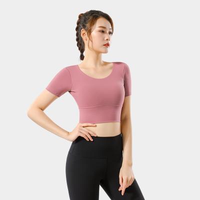 China Breathable Women's Sportswear Yoga Top Workout Clothes Sports Short Sleeve Yoga Gym Top Fitness Clothes Workout Gym For Women for sale