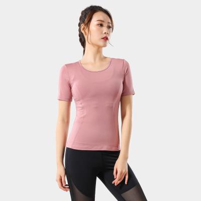 China Yogo Neck T-shirt Women's Breathable Quick Dry Sportswear Custom Short Sleeve T-shirt Workout Single Round Top Gym for Women for sale