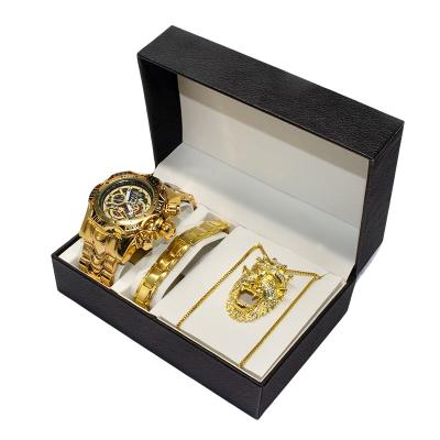 China New fashion gift waterproof jewelry watch set bracelet necklace wrist waterproof quartz watches box for men for sale