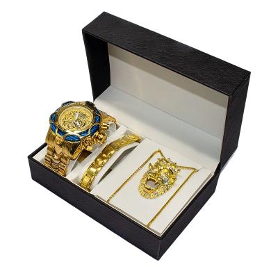 China Unique Waterproof Hip Hop Quartz Watches Necklace Ornament Jewelry Watch And Bracelet Set Gift With Boxes for sale