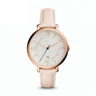 China Day/Date Wholesales Simple Design 5atm Pink Female Genuine Leather Strap Custom Quartz Casual Wristwatches for sale