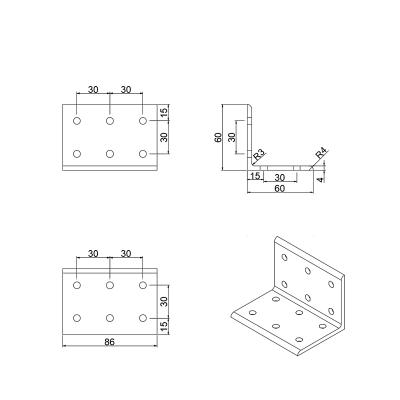 China CNC Aluminum 6173 12 Hole Inside Corner Bracket 30 Bracket For Aluminum Extrusion Connecting for sale