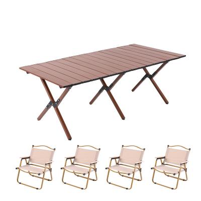 China Wholesale high quality wood grain portable household metal aluminum alloy solid wood outdoor folding tables and chairs for sale