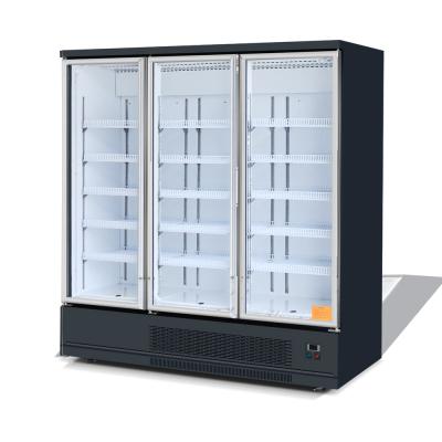 China Super Hot Selling Single-temperature Market Produce Commercial Display Three Pillar Glass Door Freezer Display Fridge for sale