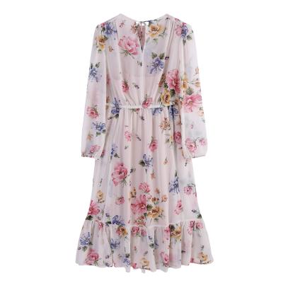 China Breathable Live Broadcast - RTS Women's Large Size Clothes With Dress Floral Print Front Tie Up Tiered Skirt Removable Liner Long Dress for sale