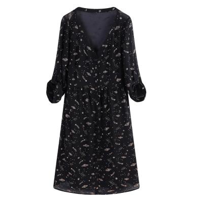 China Breathable READY TO SHIP Women Looking Plus Size Slimmer Clothes Gold Foil Print Midi Shirt Dress Casual Outfits With Striping Dress Plus Size for sale