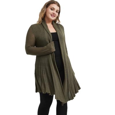 China Women Plus Size Plus Size Large Size Long Sleeve Textured Cardigan Mixed Pleat Stitch Edge Sweater for sale