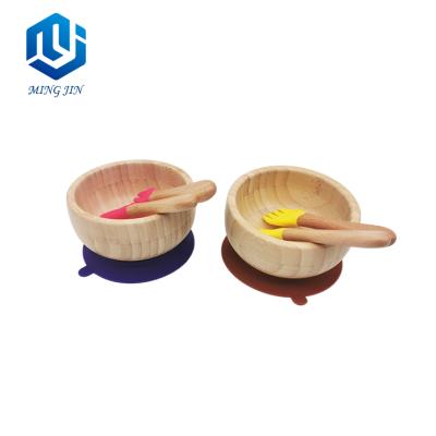 China New manufacturer BPA free natural item babi eco bamboo salad bowl for kids with silicone suction for sale