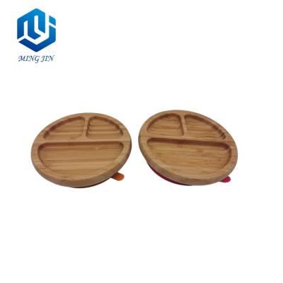 China Best BPA Free Selling Wholesale Round Shape 3 Compartment Bamboo Dishes For Kids for sale