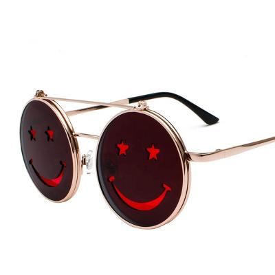 China Popular Street Fashion Smile Shape Sunglasses Unisex Square Metal Flip Up Sun Glasses 2020 for sale