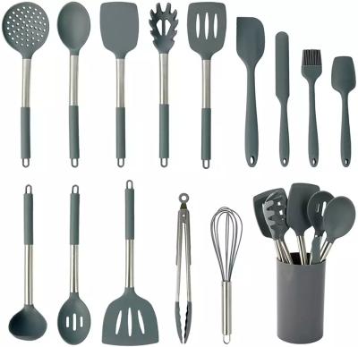 China Durable high quality 14pcs stainless steel non stick kitchen tools silicone cookware set kitchen utensil set for sale