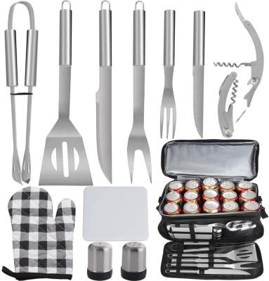 China Easily Cleaned 12pcs Stainless Steel BBQ Grill Tool Kit with Insulated Waterproof Storage Cooler Bag - Accessories Premium Grilling Utensils for sale