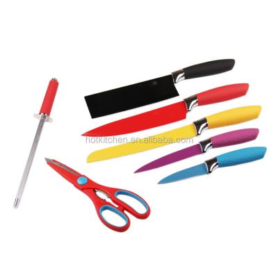 China Viable Hot Selling 7pcs Head Kitchen Knife Non-Stick Multicolor Galvanized Steel Set for sale