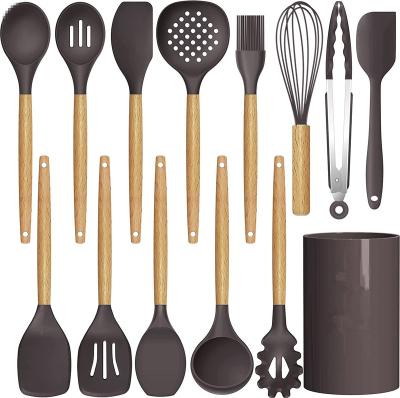 China Sustainable 14 Pcs Silicone Cookware Kitchen Utensil Set With Holder For Cookware Non-Stick (BPA Free) for sale