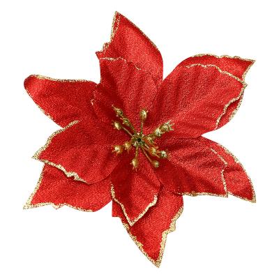 China Artificial Christamas Decoration Poinsettia Flower Christmas Tree Ornament Christmas Flower Ornaments for sale