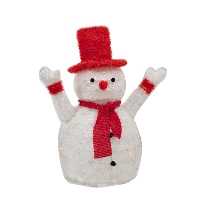 China 0.8meter Eco-Friendly Pop Up Snowman Pre-Bed PVC Christmas White Snowman With White Bent Top Hat for sale