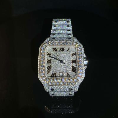 China Automatic Date Fully Iced Out Hand Setting Vvs Moissanite Diamond Watch for sale