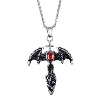 China Red Zirconia Foundry Titanium Steel Pendants, Demon Bat Pendant, Punk Jewelry YSS846 for sale