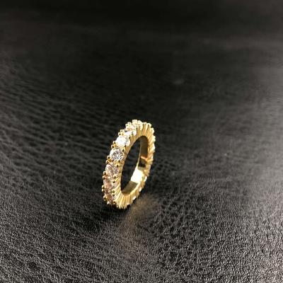 China Diamond Cuban Chain Single Row CZ Fork Cuban Link Necklace Ring in Yellow Gold and White Gold for sale