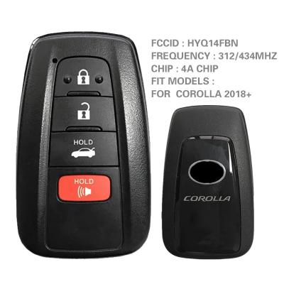 China For T-oyota Corolla CN007266-D Aftermarket 2 Button Smart Key For T-oyota Corolla Remote 312/314 MHz 4A Chip HYQ14FBN For Brazil Market 8990H-12010 for sale