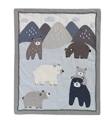 China Anti Dust Mite Signature Montana 5-Piece Baby Crib Bedding Set - Blue, Grey, Brown Bear & Mountains for sale