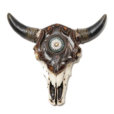 China News Europe Design Resin Night Light Cow Sculpture Home Decoration Statue Wall Hanging Main Animal Head Statues for sale