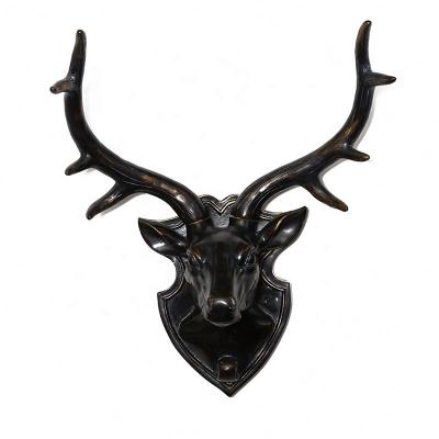 China Custom 3d Decorations Black Animal Deer Wall Hanging Europe Factory Resin Wall Plaque Head Decor for sale