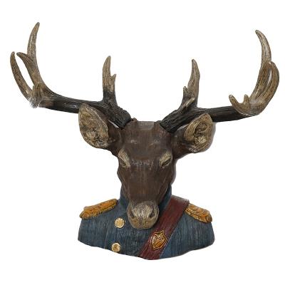 China Europe main sale deer life size brown wall resin horn sculpture for wall decor home decoration statue for sale