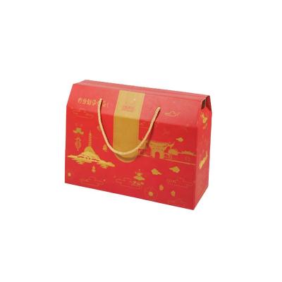 China Recycled Materials Wholesale Red Corrugated Paper Packaging Boxes With Handle for sale