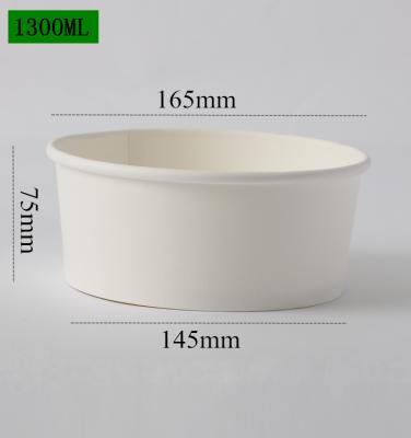 China Recyclable 1300ml white paper bowl with plastic lid take away fast food packaging container factory direct supply for sale