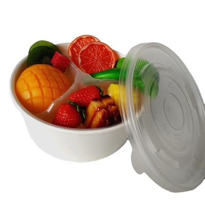 China Recyclable White Paper Bowl With Plastic Lid Take Away Fast Food Packaging Container Factory Direct Supply for sale