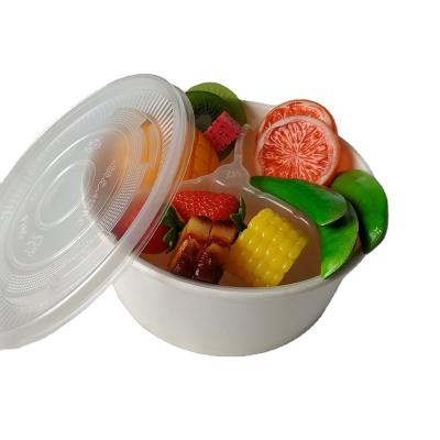 China Recyclable White Paper Bowl With Plastic Lid Take Away Fast Food Packaging Container Factory Direct Supply for sale