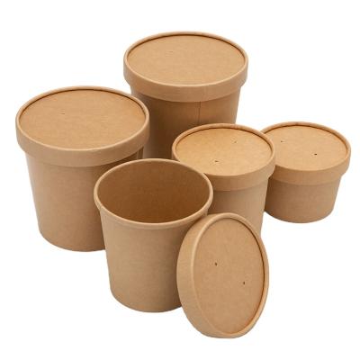 China High Quality Disposable Craft Paper Soup Cups With Paper Lid For Hot Food Packaging for sale