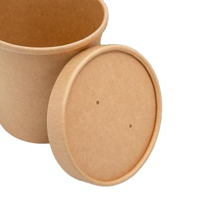 China Factory Price Recyclable Kraft Paper Soup Cups With Lid For Rice Soup Noodle Dessert Ice Cream Delivery Packaging for sale