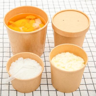 China Recyclable Custom Printed Disposable Take Away Hot Soup Bowls Kraft Paper Soup Cup With Flat Paper Lid for sale