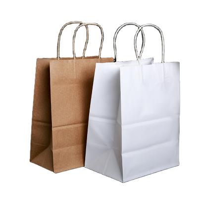 China Recycled Materials Recycled Kraft Paper Bag With Twisted Flat Handles For Shopping Food Packaging Take Away Brown On Sale for sale