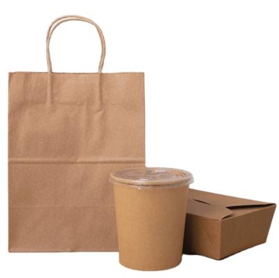 China Recycled Materials Recycled Kraft Paper Bag With Twisted Flat Handles For Shopping Food Packaging Take Away Brown On Sale for sale