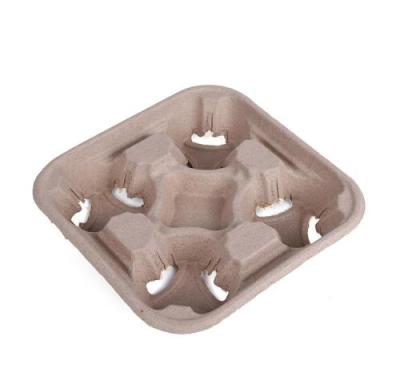 China Pulp Fiber Cup Carrier 4 Cup Carrier Tray To Go Holder Takeaway Recyclable Biodegradable Coffee Cup Holder for sale