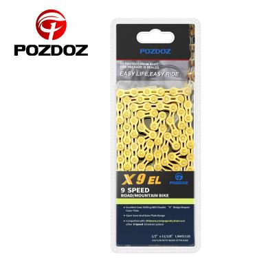 China Ultralight MTB/road bike POZDOZ 9 speed half bicycle chain POZDOZ gold mountain MTB road bike chains hollow 116L half for sale