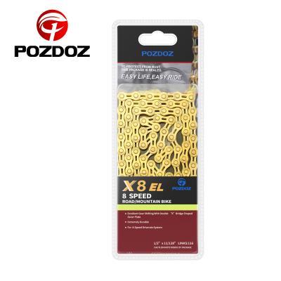 China Ultralight MTB/road bike POZDOZ 8 speed half bicycle chain POZDOZ gold mountain MTB road bike chains hollow 116L half for sale