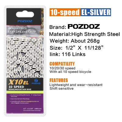 China Ultralight silver MTB bike MTB road bike chains half gold hollow 116L chain mountain bike chain POZDOZ MTB/road gear 8 9 10 11 for sale