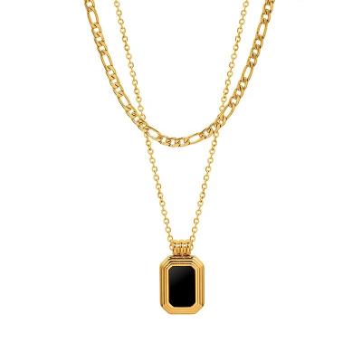 China Color Not To Fade Gold Necklace With Pendant Multilayer Stainless Steel Plating Rose Gold Jewelry Double Chain PVD Necklace Choker for sale